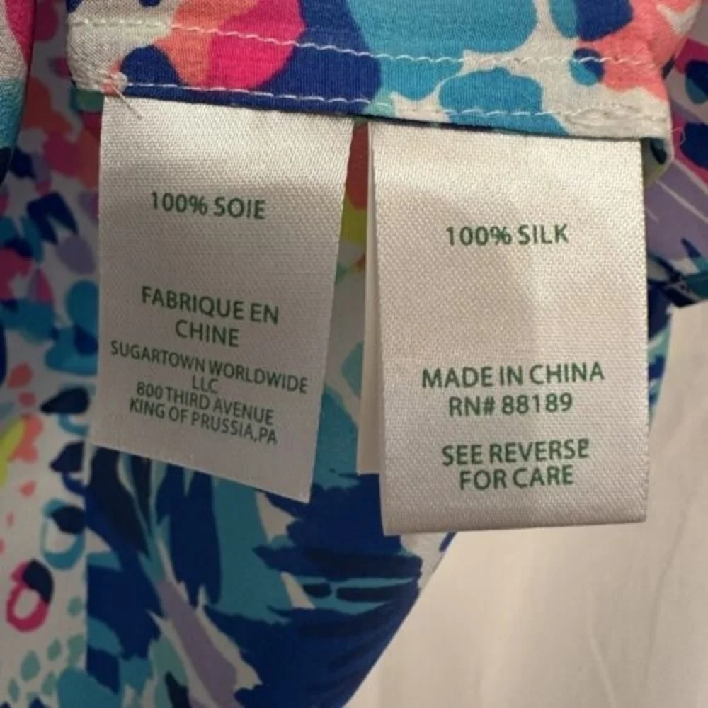 Lilly Pulitzer Blouse Womens S Silk Elsa Top Multi Dive In Floral Print Long Slv - Picture 5 of 6